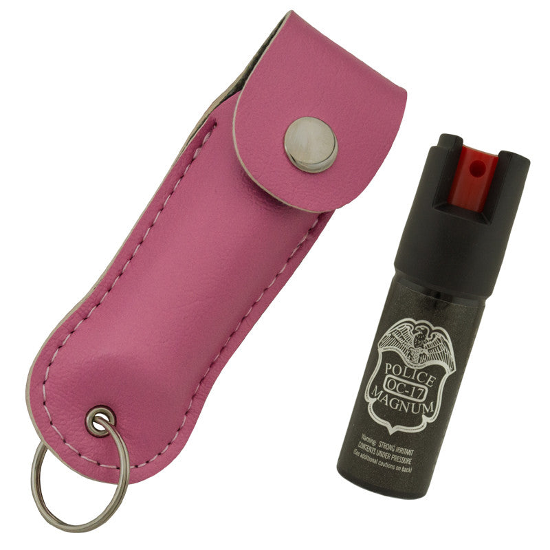 1/2 Ounce Police Strength OC-17 Magnum Pepper Spray W/ Keychain Case - Pink, , Panther Trading Company- Panther Wholesale