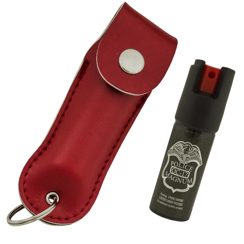 1/2 Ounce Police Strength OC-17 Magnum Pepper Spray W/ Keychain Case - Red, , Panther Trading Company- Panther Wholesale