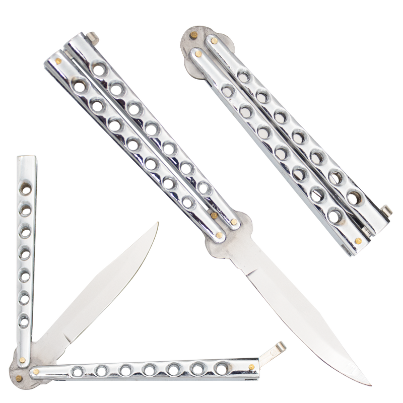 Silver Drop Point Dual Flip side folding knife
