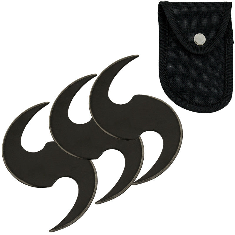 3.5 Inch Boomerang Throwing Stars- Set of 3- Black, , Panther Trading Company- Panther Wholesale