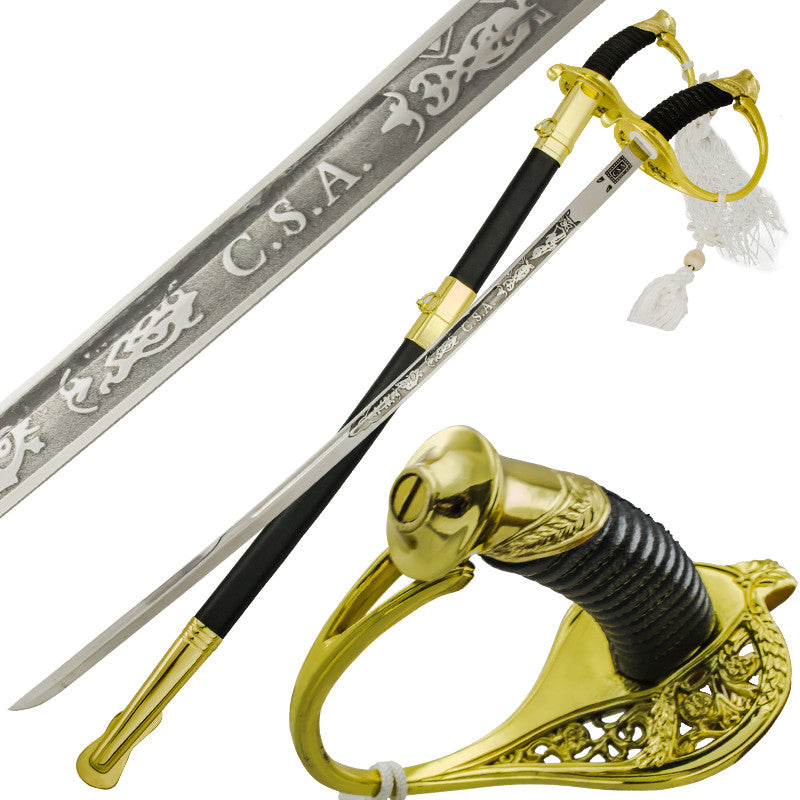 36.5 Inch CSA Main Man Officer Sword with Black Scabbard, , Panther Trading Company- Panther Wholesale
