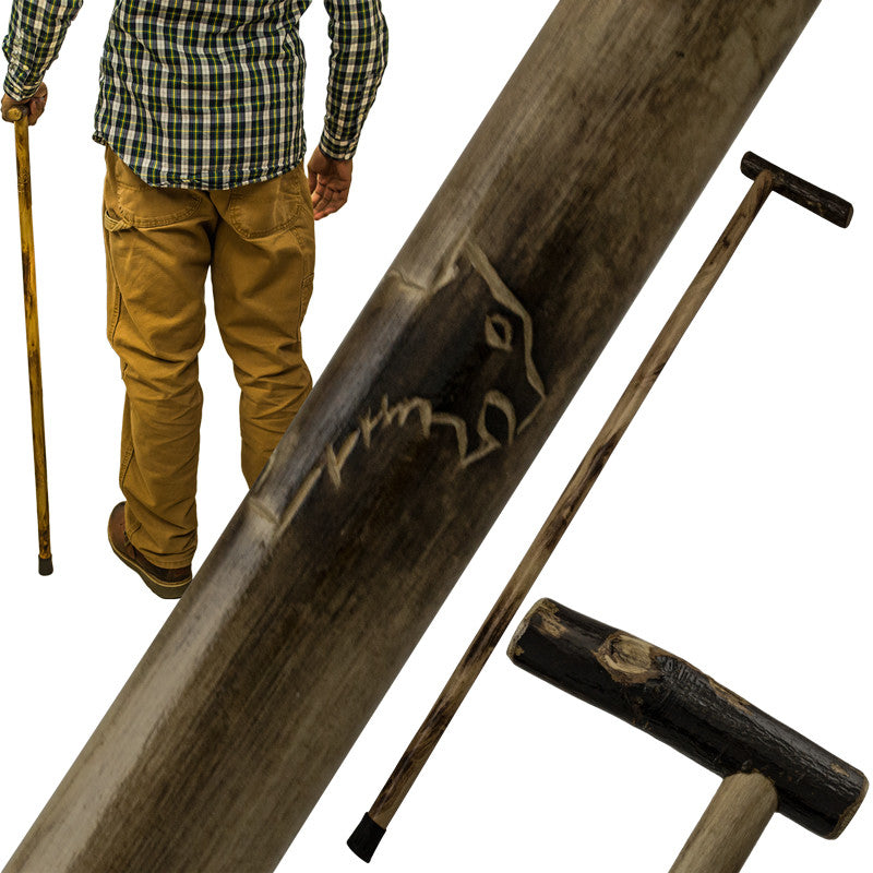 38 Inch Walking Cane Hiking Stick by Red Deer - Bear Carving, , Panther Trading Company- Panther Wholesale