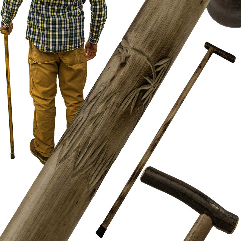 38 Inch Walking Cane Hiking Stick by Red Deer - Wolf Carving, , Panther Trading Company- Panther Wholesale