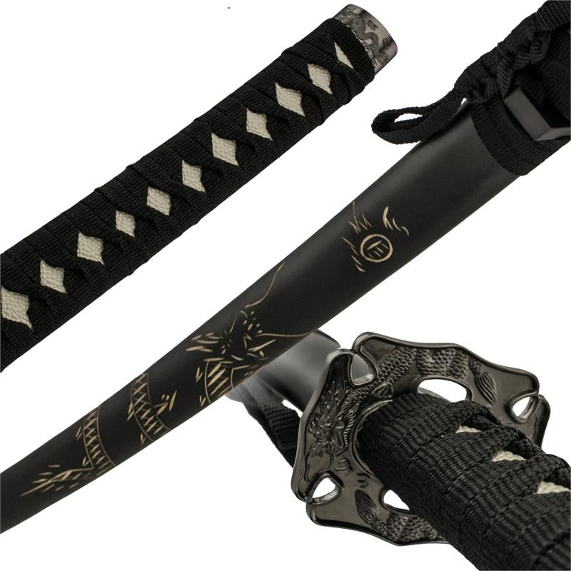 3 PC Black Drag Samurai Katana Sword Set, , Panther Trading Company- Panther Wholesale