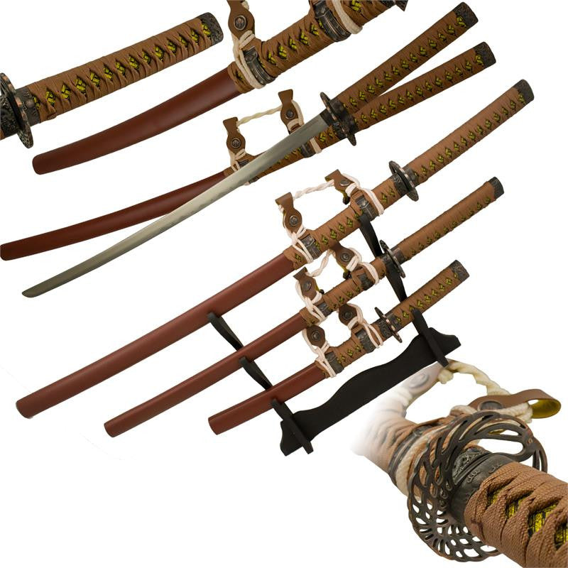 3 PC Brown Chocolate Katana Samurai Sword with Display Stand, , Panther Trading Company- Panther Wholesale