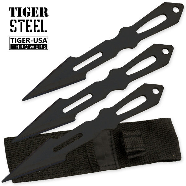 3 PC Tiger Steel Black Throwing Knife Set, , Panther Trading Company- Panther Wholesale