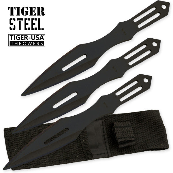 3 PC Tiger Steel Throwing Knife Set - Black, , Panther Trading Company- Panther Wholesale