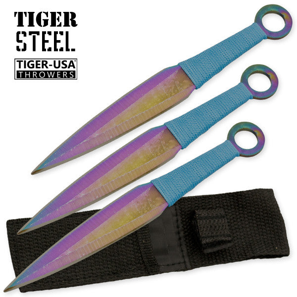 3 PC Titanium Throwing Knife Set with Blue Cord, , Panther Trading Company- Panther Wholesale