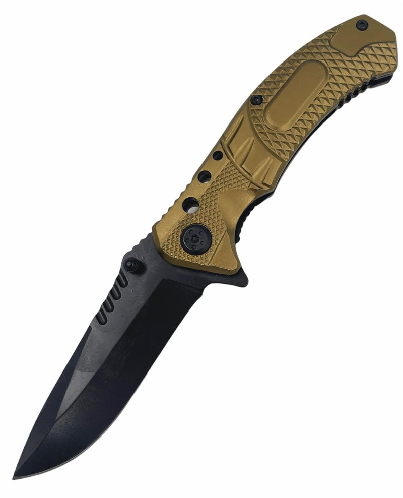8 Inch Spring Assisted TechTact Knife DP Blade - TAN