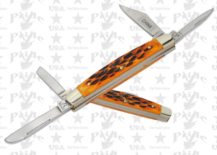 4-Bladed Pride Cutlery Folding Knife - Orange Bone, , Panther Trading Company- Panther Wholesale