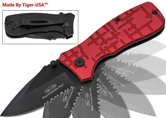 6 Inch Tiger-USA &#34;Stitched&#34; Folding Knife - Red, , Panther Trading Company- Panther Wholesale