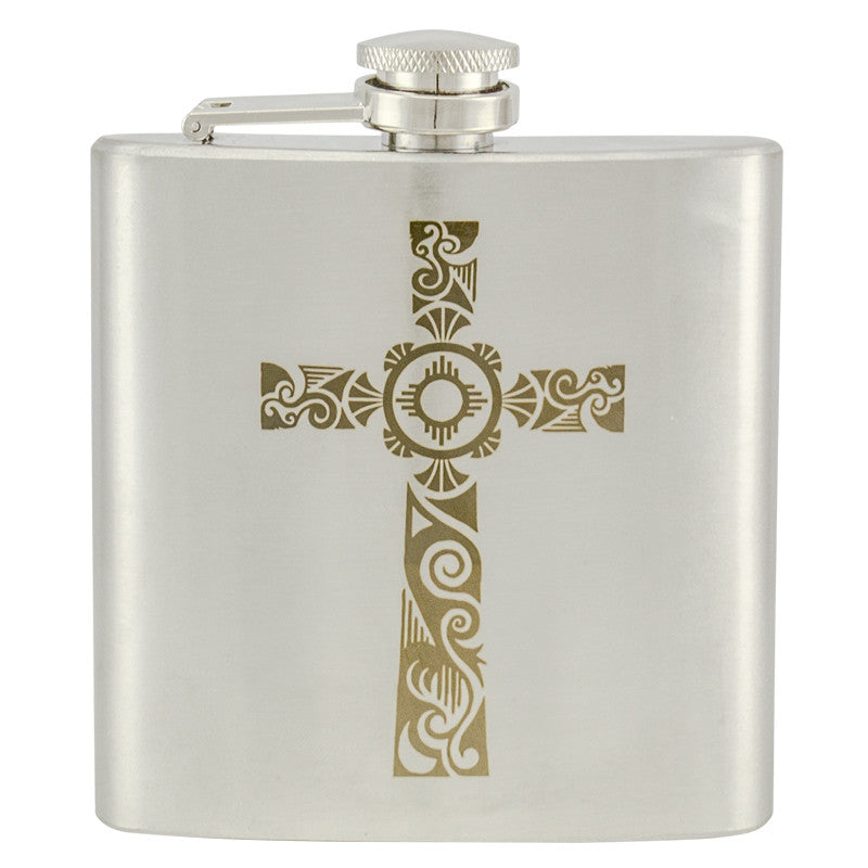 6 oz Stainless Steel Hip Flask - Cross 1, , Panther Trading Company- Panther Wholesale
