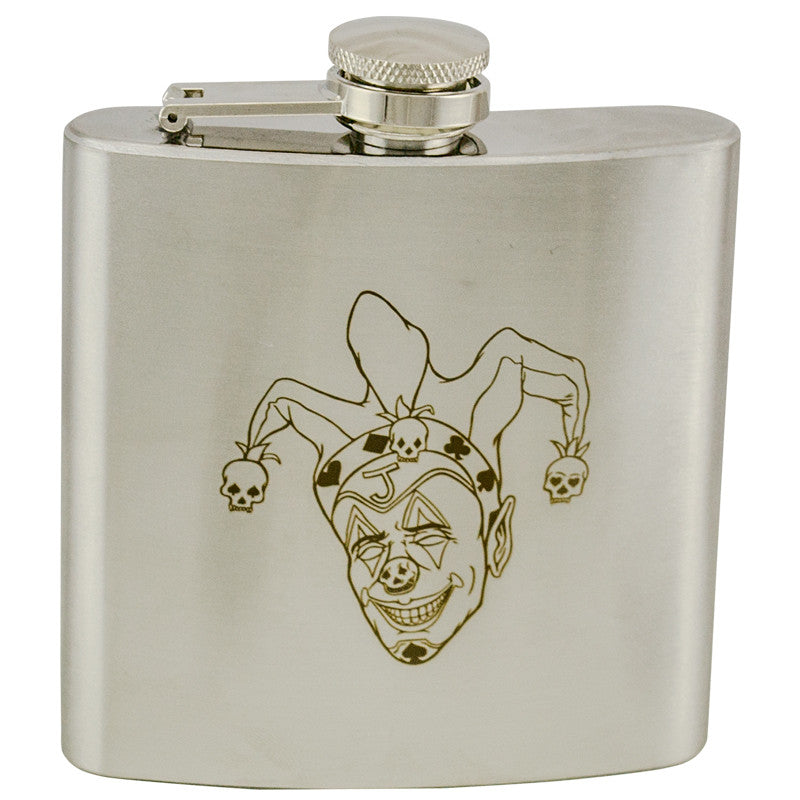 6 oz Stainless Steel Hip Flask - Joker, , Panther Trading Company- Panther Wholesale