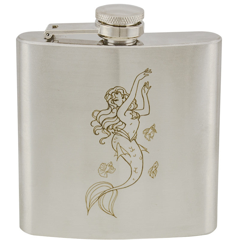 6 oz Stainless Steel Hip Flask - Mermaid, , Panther Trading Company- Panther Wholesale