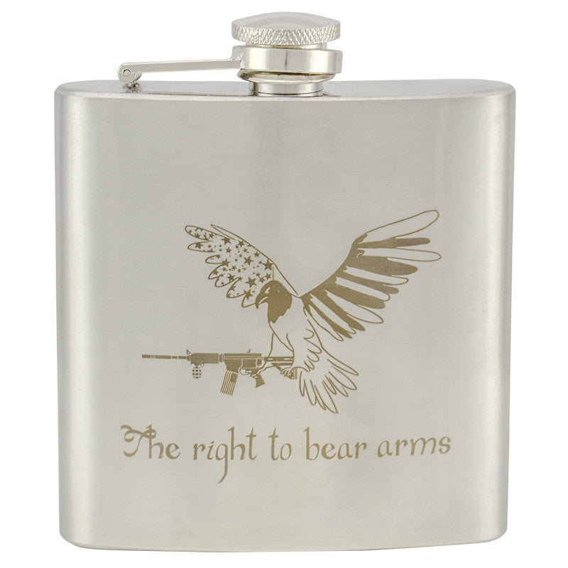 6 oz Stainless Steel Hip Flask - Right To Bear Arms, , Panther Trading Company- Panther Wholesale