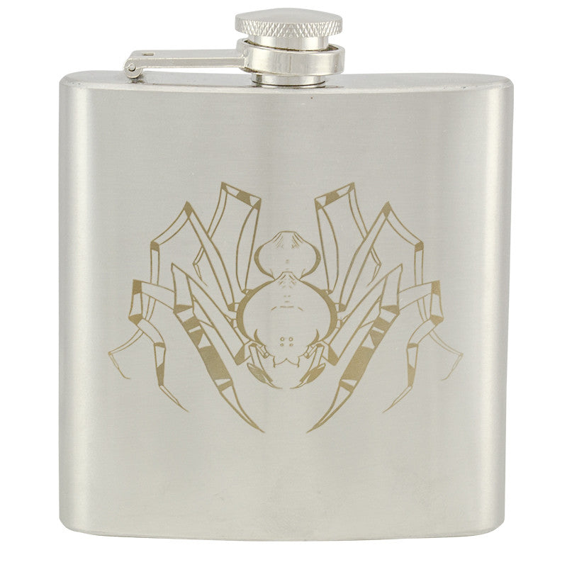 6 oz Stainless Steel Hip Flask - Spider, , Panther Trading Company- Panther Wholesale