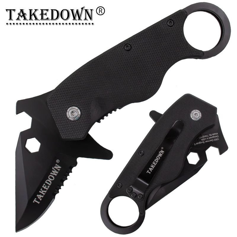Man Kombat Takedown Tech Trigger Action Knives - Black