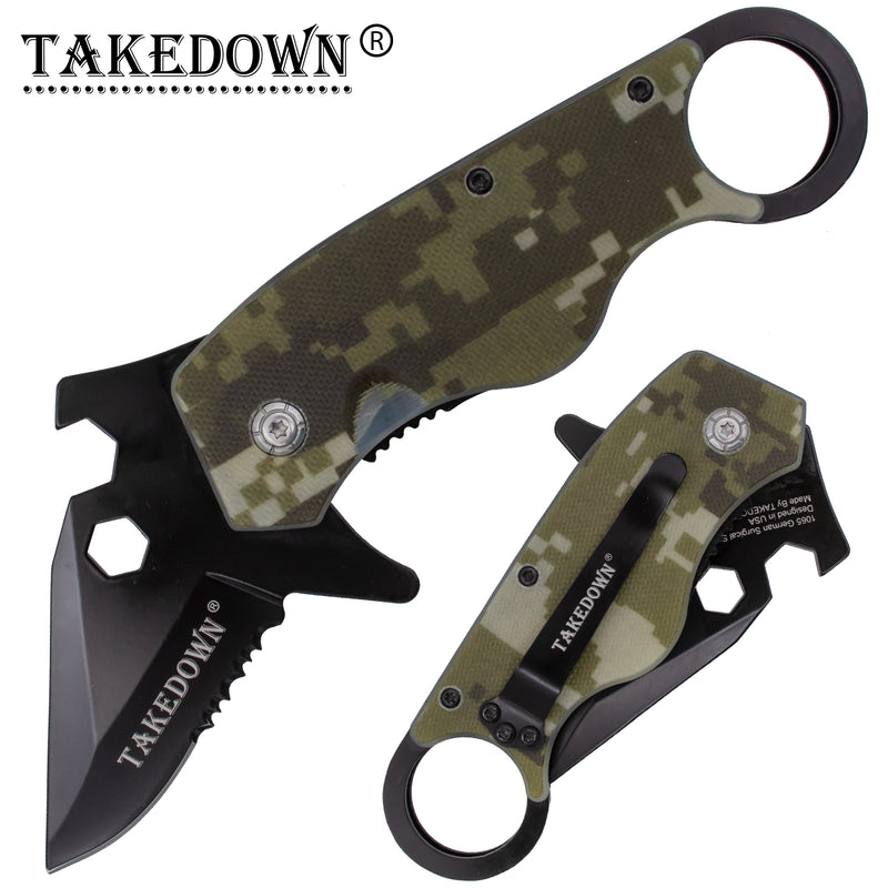 Man Kombat Takedown Tech Spring Action Knives - Camo