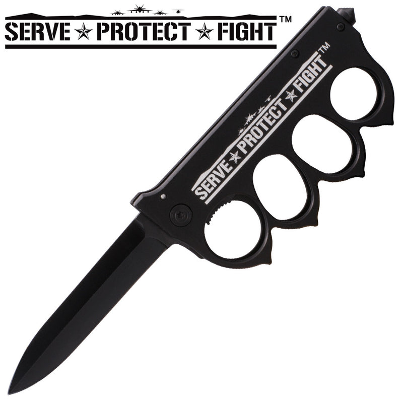 Serve Protect Fight Brass Buckle Trigger Action Folder, , Panther Trading Company- Panther Wholesale