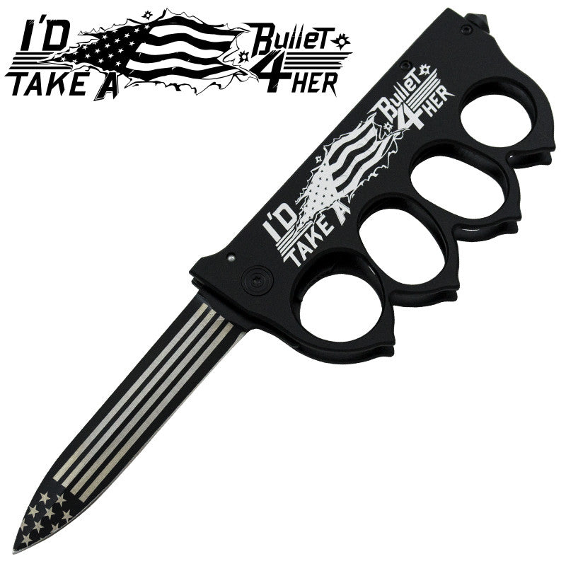 I'd Take A Bullet 4 Her Brass Buckle Trigger Action Folder, , Panther Trading Company- Panther Wholesale