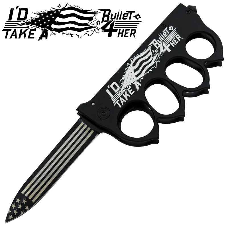 I'd Take A Bullet 4 Her Brass Buckle Trigger Action Folder, , Panther Trading Company- Panther Wholesale