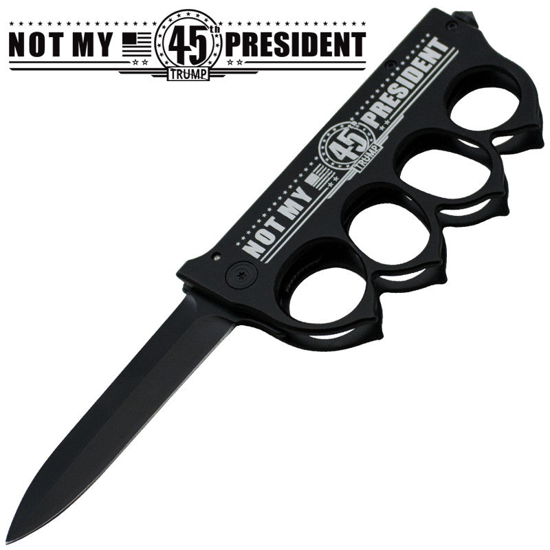 Not My President Brass Buckle Trigger Action Folder, , Panther Trading Company- Panther Wholesale