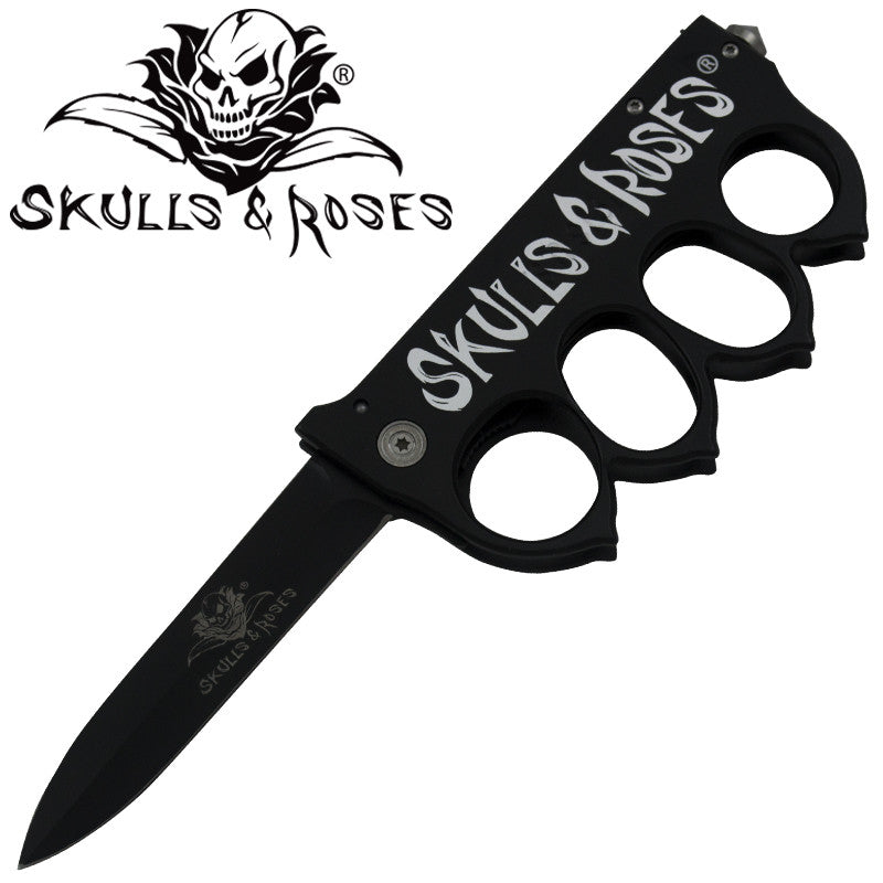 Skulls & Roses Brass Buckle Trigger Action Folder, , Panther Trading Company- Panther Wholesale