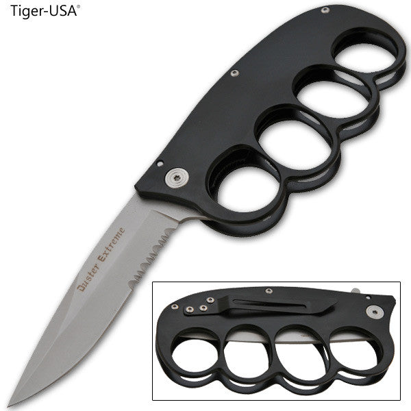 Duster Extreme Trigger Action Folder - Silver/Black, , Panther Trading Company- Panther Wholesale