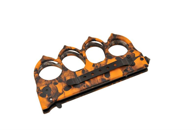 Z-Slayer Skull Undead Knuckle Knife - Orange, , Panther Trading Company- Panther Wholesale