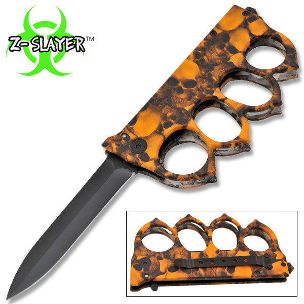 Z-Slayer Skull Undead Knuckle Knife - Orange, , Panther Trading Company- Panther Wholesale