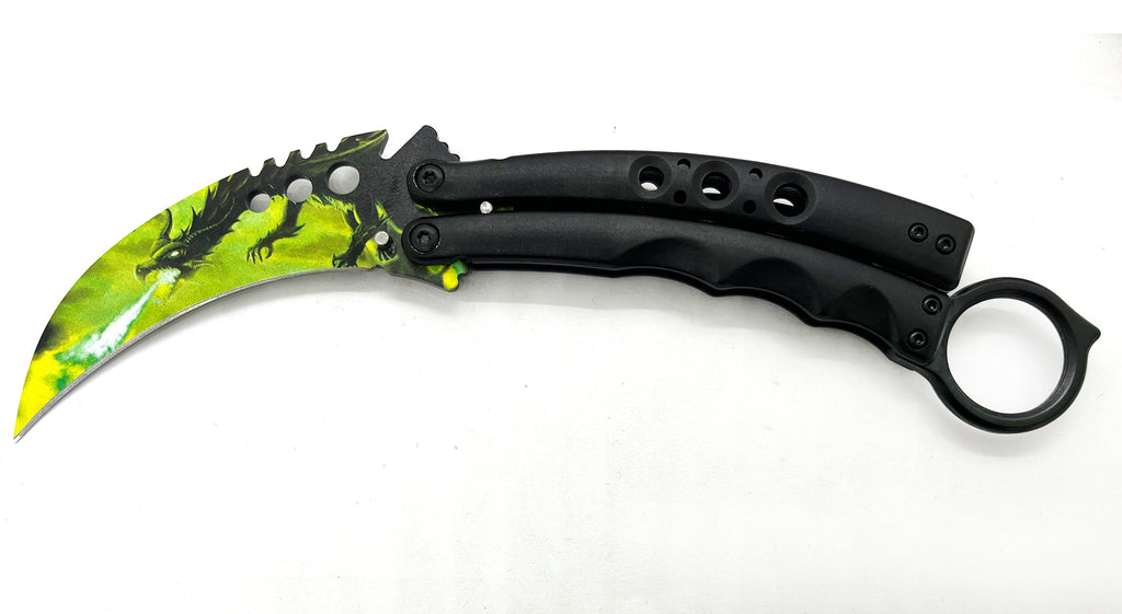 8.5 Inch Tiger-USA  Karambit Butterfly   - GREEN Dragon