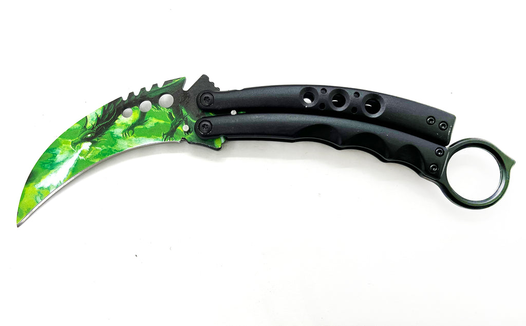 8.5 Inch Tiger-USA  Karambit Spring Assisted Style Knife - Green Dragon