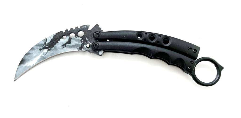 8.5 Inch Tiger-USA  Karambit Butterfly  - Black And White Dragon