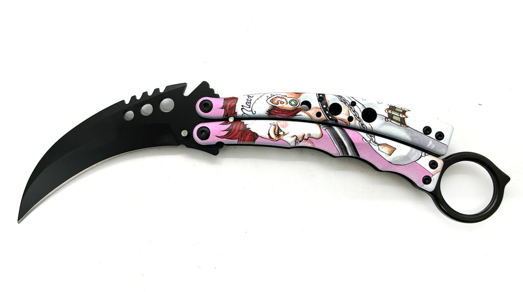 8.5 Inch Tiger-USA  Karambit Butterfly   - Pink Mean Bitch