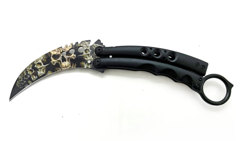 8.5 Inch Tiger-USA  Karambit Butterfly  - Brown Skulls