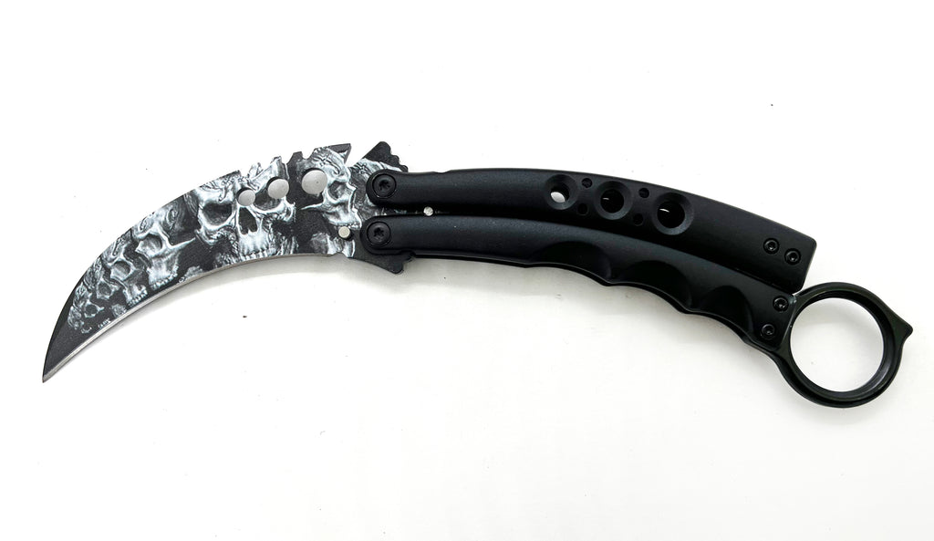8.5 Inch Tiger-USA  Karambit Butterfly  - White and Black skulls
