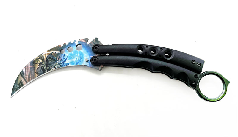 8.5 Inch Tiger-USA  Karambit Butterfly  - Skull Blue Light