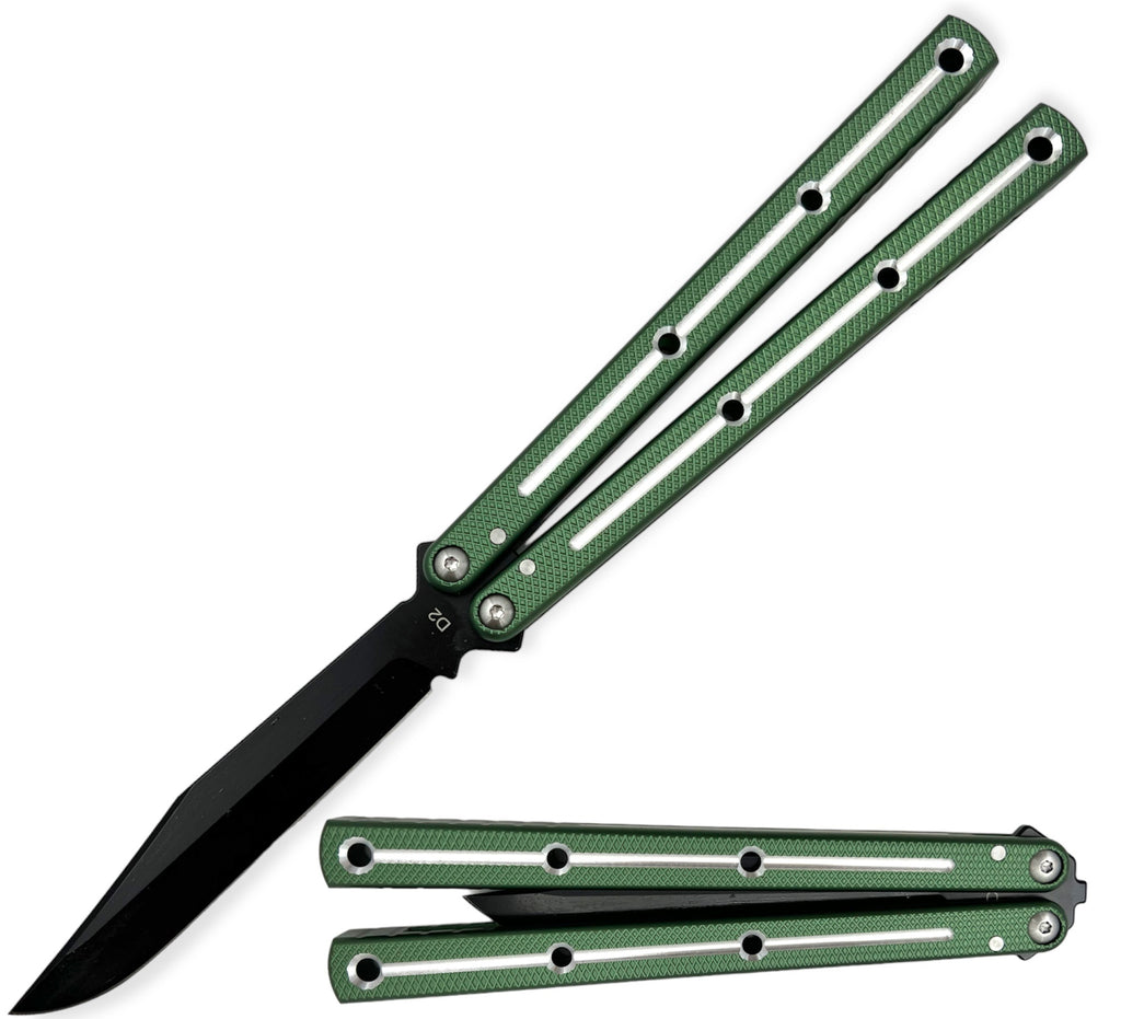 High Quality CNC Machined Butterfly Knife OD Green Aircraft Aluminum Handle