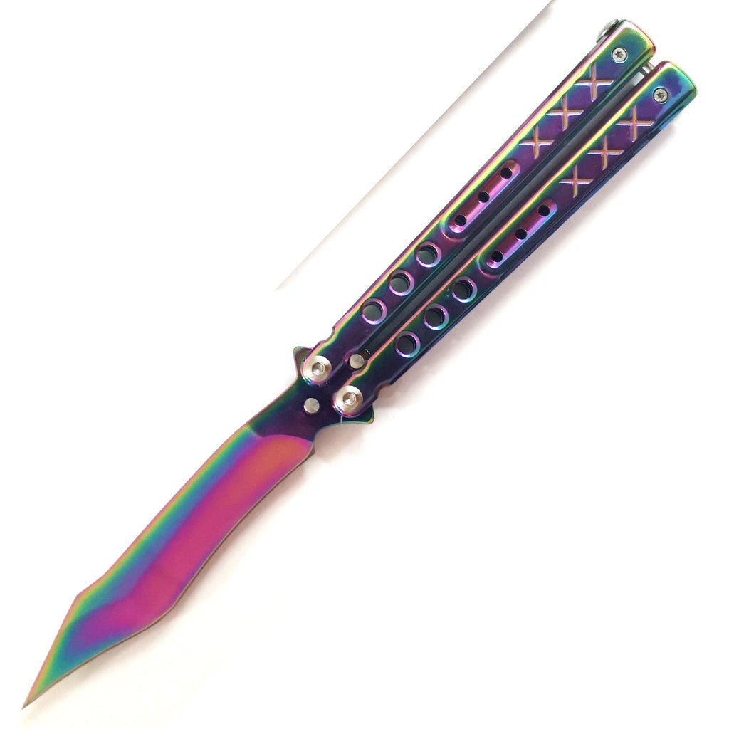 2042 Steel Butterfly Knife Clip Blade - Rainbow (XXX Hilt)-img-0