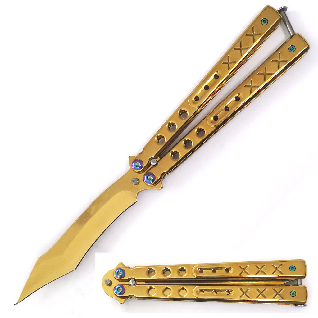2043 Steel Butterfly Knife Clip Blade - Gold (XXX Hilt)-img-0