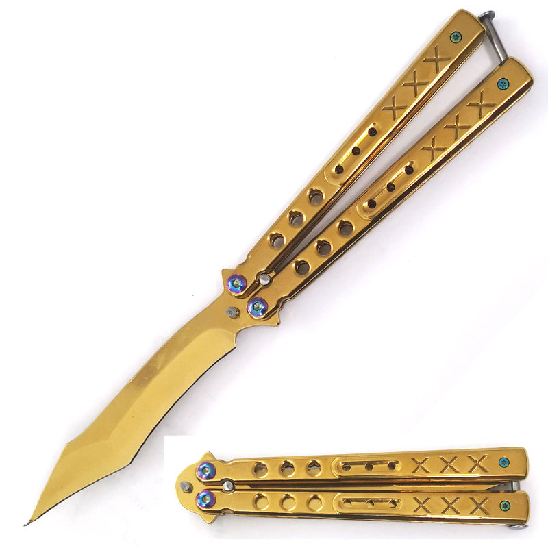 Steel Butterfly Knife Clip Blade - Gold (XXX Hilt)