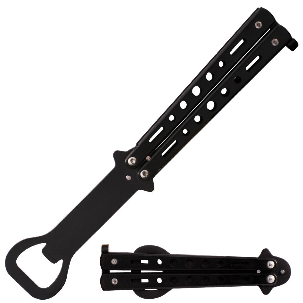 The Bartender Butterfly Knife Trainer - All Black 9 in, , Panther Trading Company- Panther Wholesale
