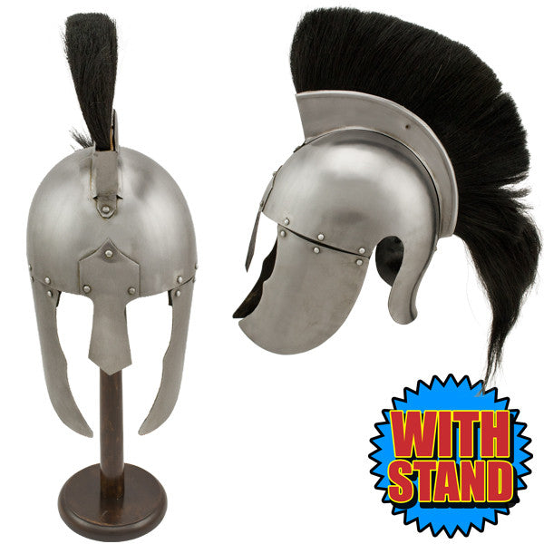 Roman General Helmet with Black Plume w/ Stand, , Panther Trading Company- Panther Wholesale