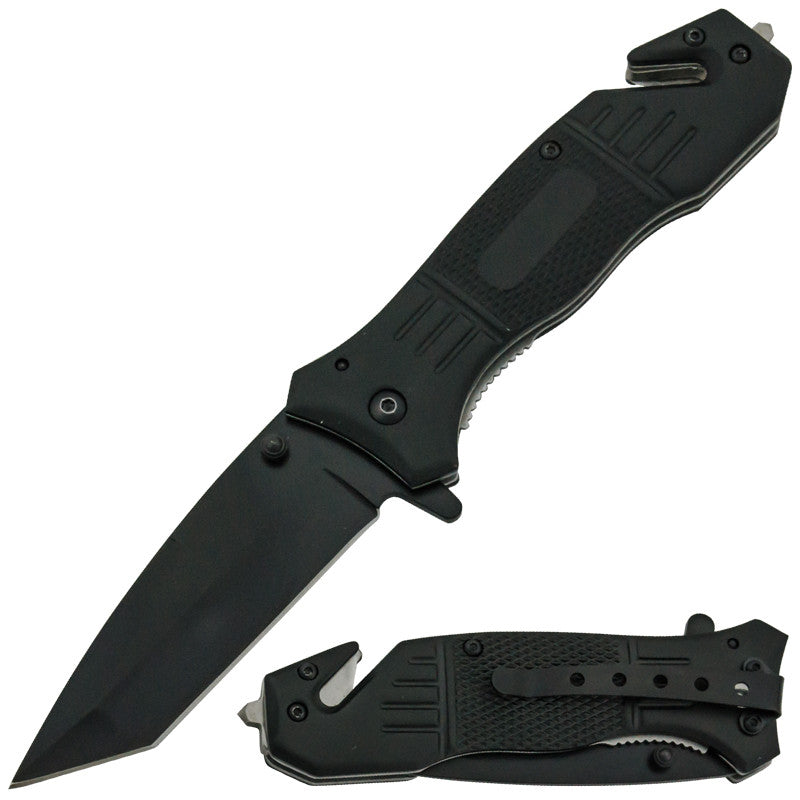 Black Action Liner Lock Tanto Blade Knife, , Panther Trading Company- Panther Wholesale