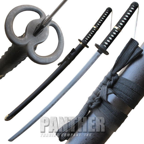 Black Katana Sword Antique Brass Finish Accents, , Panther Trading Company- Panther Wholesale