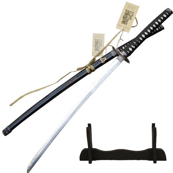 Black, Silver, and Gold Katana Sword with Chinese Writing and Scabbard, , Panther Trading Company- Panther Wholesale