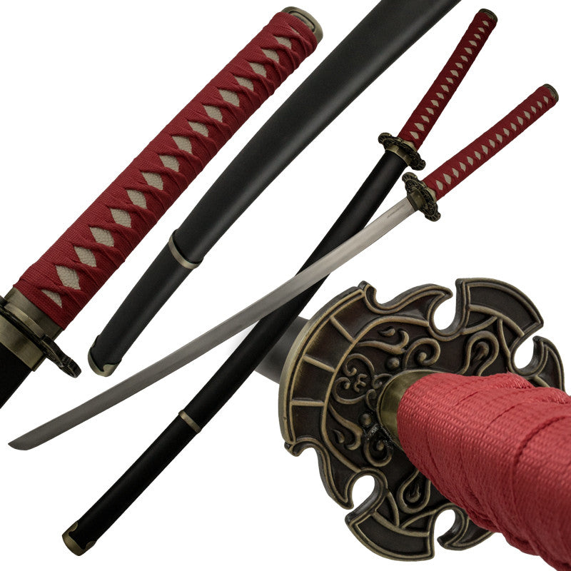 Black and Red Katana Sword with Scabbard, , Panther Trading Company- Panther Wholesale