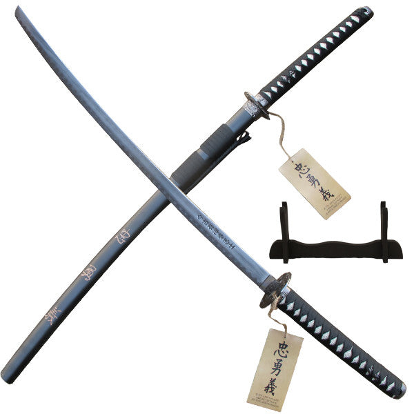 Black and Silver Katana Sword with Chinese Writing and Scabbard Included, , Panther Trading Company- Panther Wholesale