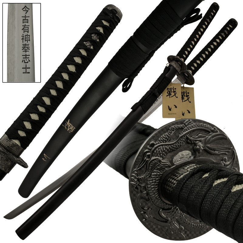 Black and Silver Katana Sword with Scabbard, , Panther Trading Company- Panther Wholesale