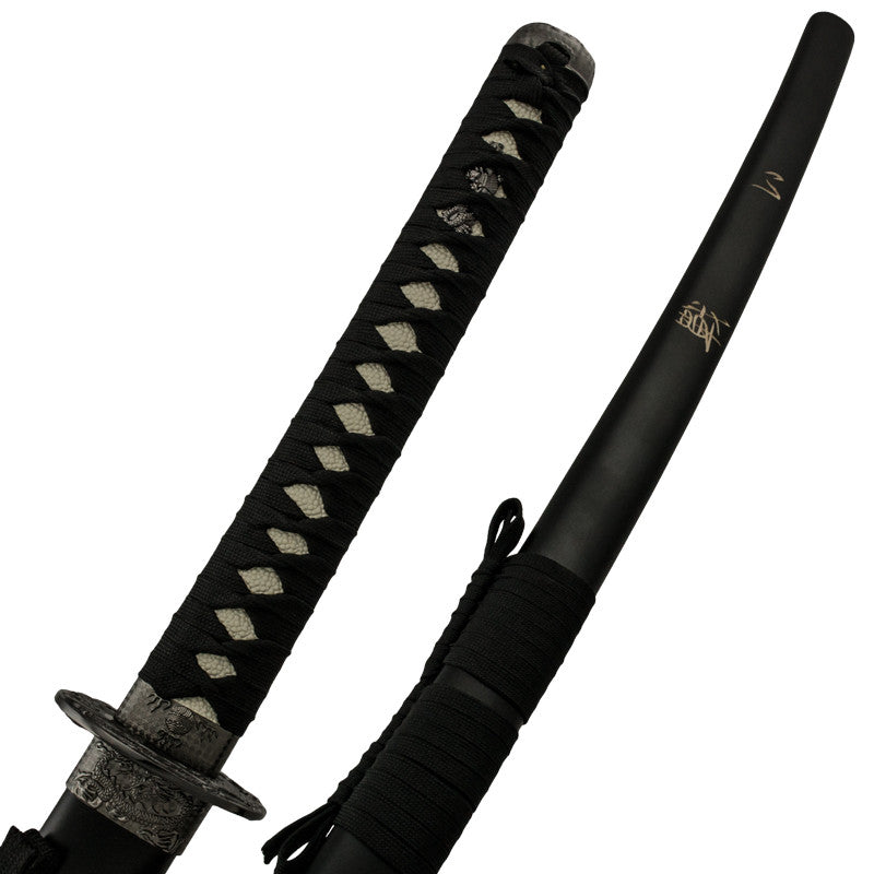 Black and Silver Katana Sword with Scabbard, , Panther Trading Company- Panther Wholesale